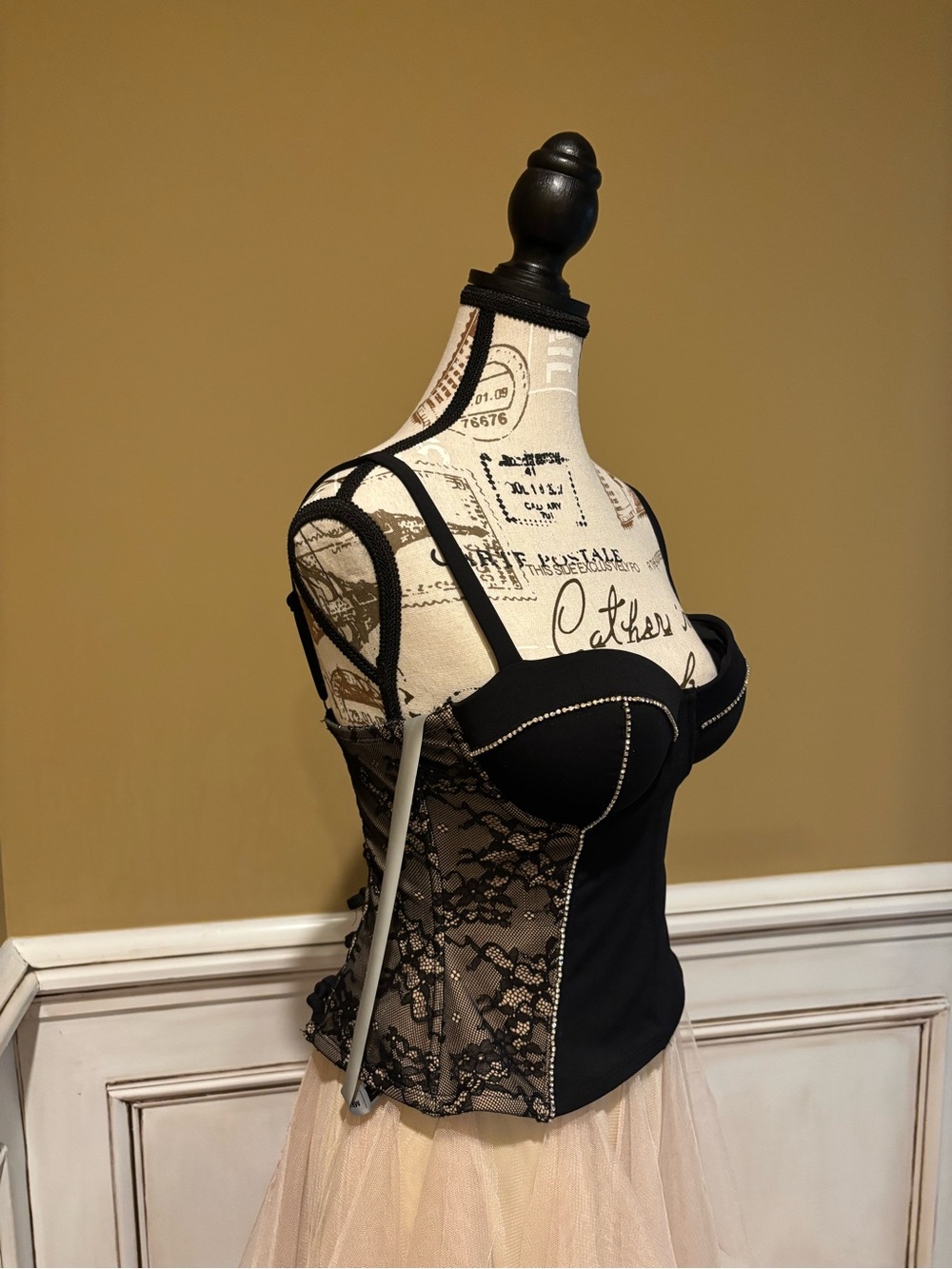 Black Lace-Panel Bustier Top
